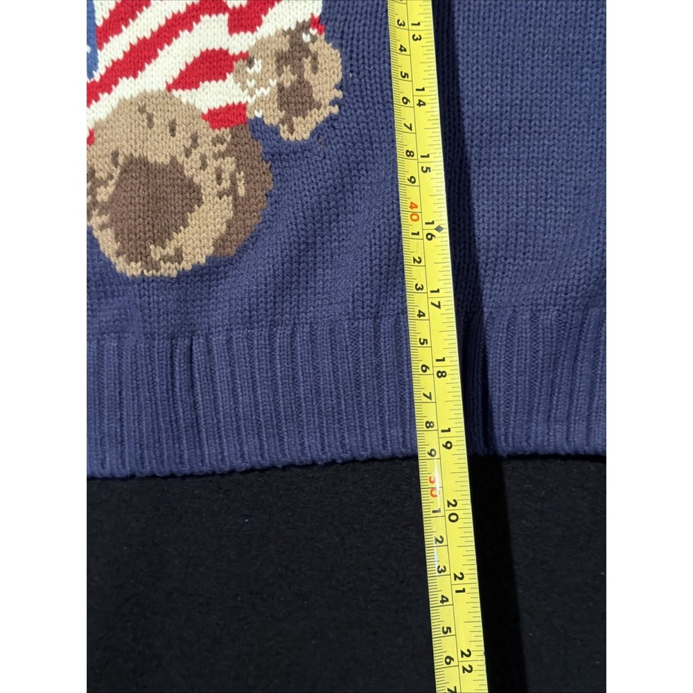 Grayson Threads Navy Blue American Flag Bear Crop Sweater Women's Size Large - Picture 5 of 6